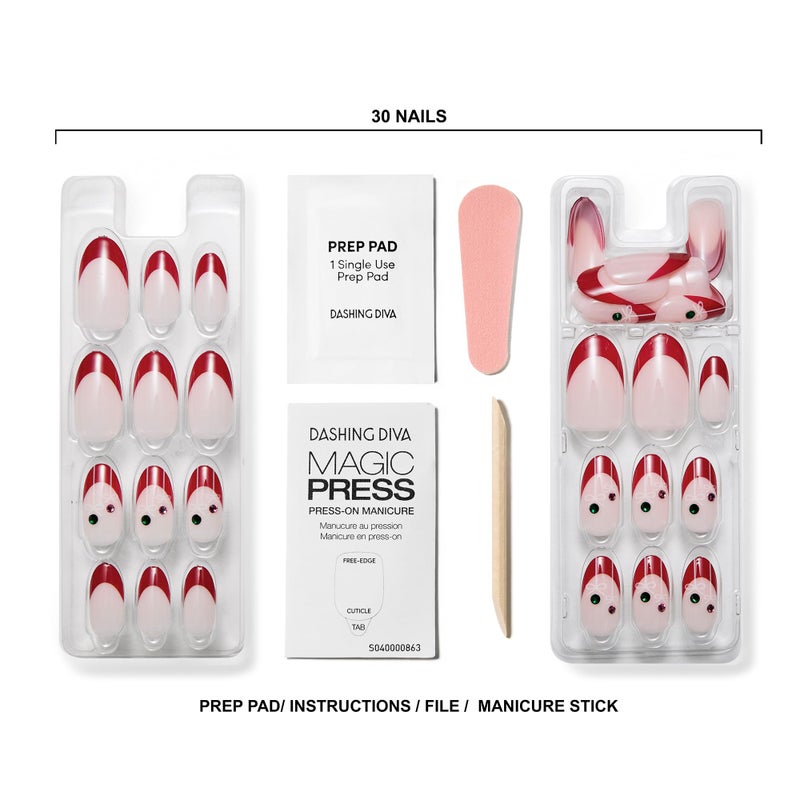 Dashing Diva Magic Press Nail Set - Having A Ball - Long Almond Press Ons - Long Lasting Gel - Lasts Up to 10 Days - Holiday Gel Set - 4-Piece Manicure Kit with 30 Nails - Image 3